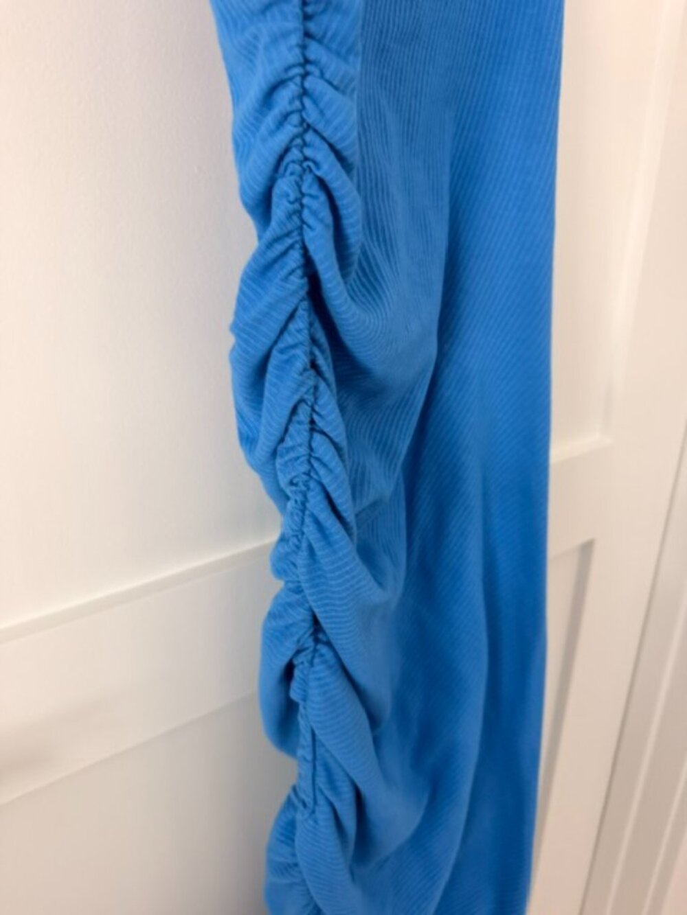 Blue Ribbed Ruched Midi Body-con Tank Dress, XS - Picture 4 of 6